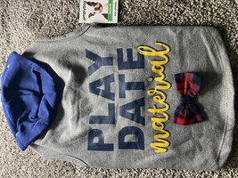 SimplyDog Dog Hoodie “Play Date Material” Size Medium NWTs Grey &amp; Blue - £7.01 GBP