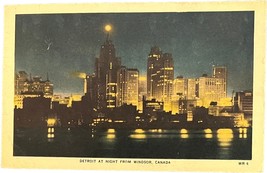 Detroit, Michigan, at night from Windsor, Canada, vintage postcard - £9.24 GBP