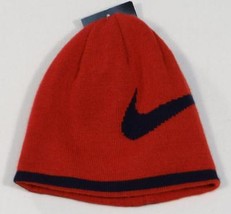 Nike Swoosh Red &amp; Dark Blue Reversible Beanie Skull Cap Youth Boy&#39;s 4-7 NWT - $18.55