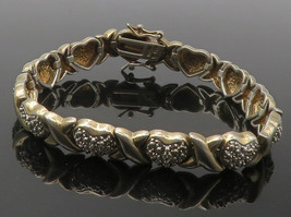 925 Sterling Silver - Vintage Genuine Diamonds XO Heart Chain Bracelet - BT5648 - £92.49 GBP