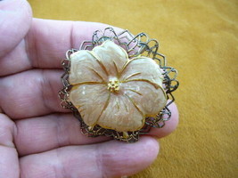 (br-106) Peach flower gold filigree brass pin pendant brooch fashion jewelry - £20.16 GBP