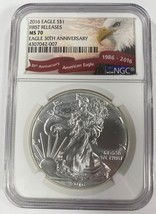 2016 Silver American Eagle Graded by NGC as MS-70 First Releases 30th - £86.59 GBP