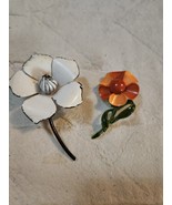 Vintage Flower Brooch Pins Metal &amp; Enamel Lot of 2 Floral Pieces - $32.81 CAD