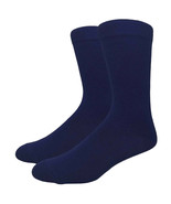 Solid Color Crew Cotton Dress Socks - Navy Blue - $5.69
