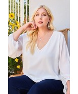 Women&#39;s V Neck Bubble Sleeve Solid Top - $30.00