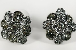 Vintage Multi Faceted Rhinestone Cluster Clip-on Earrings Silver Tone - £12.11 GBP