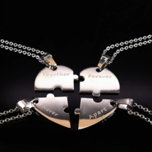 Stainless Steel Couples/Best Friends 4PC Broken Puzzle Pendant Necklace - £17.30 GBP