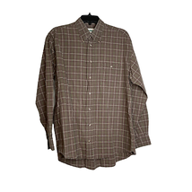 Barbour Shirt Size 4 Button Front Brown Plaid France 100% Cotton Mens - £15.78 GBP