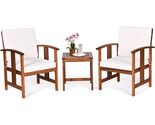 3-Piece Solid Wood Outdoor Patio Furniture Table Chairs Set with White C... - $421.04