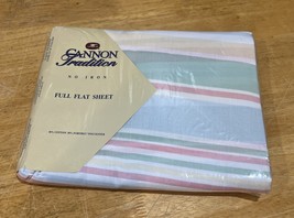 Vtg Cannon Tradition Color Delights Stripe  Pastels Cotton Blend Full Fl... - $371.47 MXN