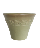 Vintage green to brown glazed leaf patterned round ceramic planter - $378.90 MXN
