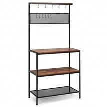 4-Tier Kitchen Rack Stand with Hooks and Mesh Panel - £110.62 GBP