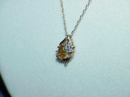 10K Oval Citrine Diamond Pendant Necklace Yellow Gold 18&quot; Vintage Great ... - £280.44 GBP