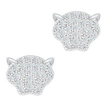 Round Brilliant Simulated Diamond Panther Stud Earrings 14K White Gold Plated - £58.81 GBP