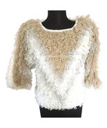 Vintage Hand Crochet Curly Eyelash Sweater Sz M Sideffects NEW Beige Whi... - $54.63 CAD