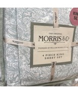 William Morris &amp; Co. Light Teal White Floral Leaves King Sheet Set 4 ~New - $136.27 CAD