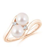ANGARA Double Akoya Pearl Ring in 14K Solid Gold (Grade: AAAA | 6mm Pearl) - $1,769.53