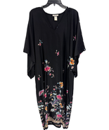 Natori Floral Print Long Dress Black V-Neck Kimono Sleeve Women&#39;s Size M - $47.51