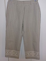 J. JILL LADIES BEIGE/WHITE STRIPED CROPPED PANTS-8-100% COTTON-EMBROIDER... - $11.29