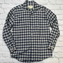 Eddie Bauer Mens Cotton Plaid Flannel Long Sleeve Shirt Size S White Blue  - £23.64 GBP
