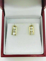 0.50 Ct Round Cut D/VVS1 Diamond Three-Stone Stud Earrings 14K Yellow Gold Over - £73.85 GBP