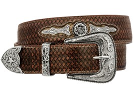 Western Cowboy Belt Ranger Concho Genuine Leather Cognac Removable Buckle Cinto - £27.96 GBP