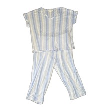 Laura Ashley Blue White Striped 2 piece Pajama set Size M - $16.33