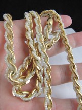 Vintage Signed 30&quot; TRIFARI Faux Pearl &amp; Gold Tone Twisted Rope Necklace - £25.61 GBP