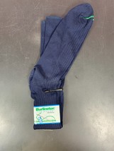 Vintage Burlington Navy Socks Cotton Over the Calf Mens Bit &amp; Tall  Green Seam - £15.77 GBP
