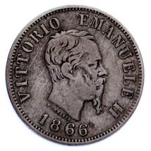 1866 Italy 50 Centesimi Coin (VF Condition) KM 14.1 - £42.75 GBP