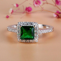 2.0Ct Princess Cut Simulated Emerald Wedding Ring 14K White Gold Plated Silver - £114.73 GBP