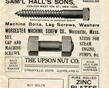 Haskell Mfg Sam&#39;l Hall Worcester Machine Screw and Upson Nut 1909 Magazi... - £12.66 GBP
