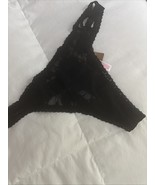 VICTORIA&#39;S SECRET PINK Floral ALLOVER LACE STRAPPY THONG PANTY BLACK M NWT - €14,45 EUR