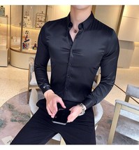 Neckline Embroidery Mens Shirts Long Sleeve Casual Slim Fit Men Dress Shirts Sol - £55.48 GBP