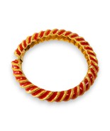 Hinged Bangle Bracelet Vintage 1980s Red Enamel Gold-Tone Trim  2&quot; Classic - $16.63 CAD