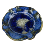 Pottery art glazed crackled glass blue dish ashtray trinket - £10.79 GBP