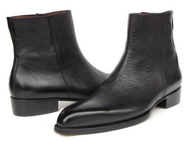 Paul Parkman Mens Shoes Boots Black Leather Side Zipper Handmade BT6499-BLK - $689.99