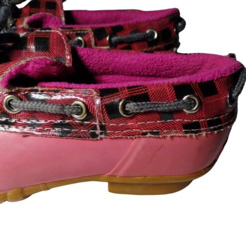 Primary image for Girls Sperry Waterproof Duckie Shoes Size 1 Steel Shank Pink Red Plaid READ