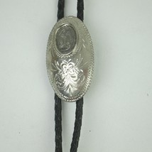 Vintage Bolo Tie Silver tone Floral Stamp Slide Cowboy Western Accessory - £7.96 GBP