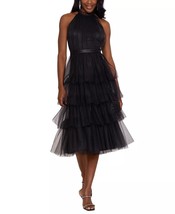 BETSY &amp; ADAM Women&#39;s Sleeveless Tiered Mesh A-Line Dress Black Size 16 $299 - £106.14 GBP