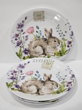 4pc Rachel Ashwell the Prairie Floral Bunny Rabbit Melamine Salad Plates 8.75&quot; - £35.39 GBP