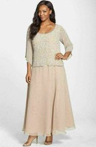 J Kara Embellished Mock Two Piece Gown Dress Sz 14 Champagne - $101.38