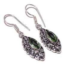 Green Amethyst Marquis Gems 925 Silver Overlay Handmade Oxidised Drop Earrings - £8.79 GBP