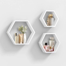 Ahdecor Wall Mounted Hexagon Floating Shelves, Wooden Wall Organizer, White - £35.97 GBP