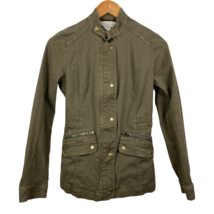 Lucky Brand Jacket XS Army Green Zip Up Snap Button Pockets Stretch Cott... - $29.98