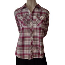 Orvis Western Button Blouse Women&#39;s Small Purple Plaid Roll Tap Sleeves ... - £23.98 GBP