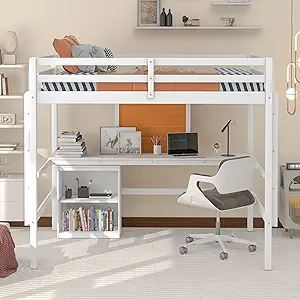Loft Bed,Full Size Loft Bed with Desk,Writing Board and Two Ladder for K... - $687.99