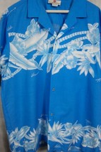 VINTAGE Aloha Hawaiian Fashions Cotton-Poly Blue Floral Hawaiian Shirt XL - £35.65 GBP