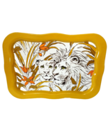 Mid-Century Retro Gold Metal TV Lap Serving Tray White Lion Pair 18.5&quot; x... - $23.36