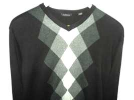Van Heusen Men&#39;s Sweater Pullover Size XL Long Sleeve Black &amp; Gray Argyl... - $29.03